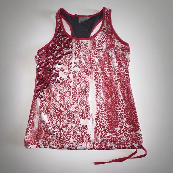 Athleta Red Animal Print Tankini Swim Top Size Large Racerback Drawstring Hem - Picture 1 of 8
